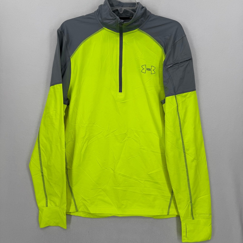 Under‎ Armour Mens Coldgear Storm 1/4 Zip Shirt Neon Green Gray Medium Running